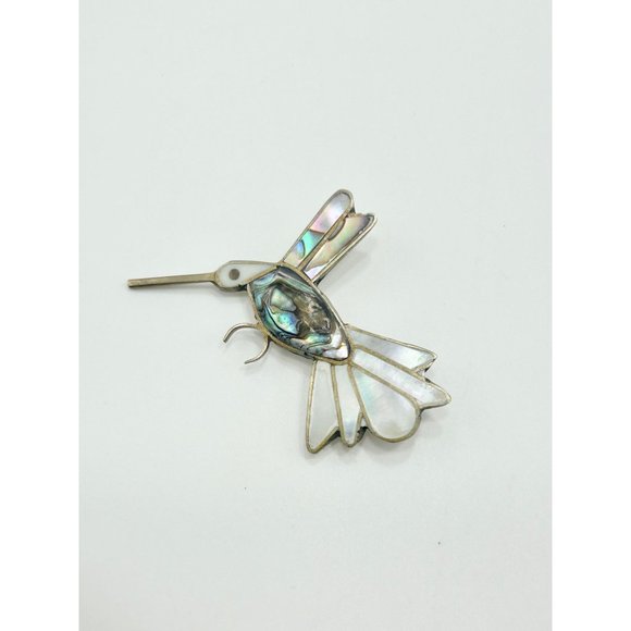 Vintage Alpaca Silver Mexico Hummingbird Pin Brooch with Abalone Shell Inlay - Picture 6 of 8